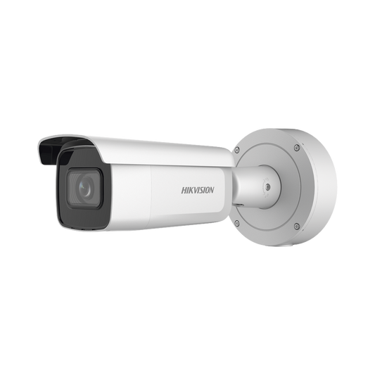 Bala IP 4 Megapixel / Lente Mot. 2.7 a 13.5 mm / 60 mts IR EXIR / Exterior IP67 / IK10 / Anticorrosivo / WDR 120 dB / PoE + / Micro SD / 4 Analíticos: AcuSense, Deteccion Facial, Conteo de Personas por Cruce y Zona