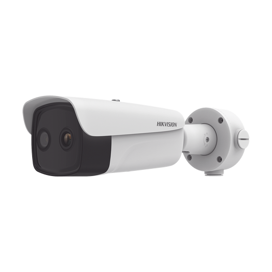 Bala IP Dual / Térmica 35 mm (384 X 288 ) / Óptico 15 mm (4 Megapixel) / 100 mts IR / IP66 / PoE / Termométrica / Detección de Temperatura / MicroSD