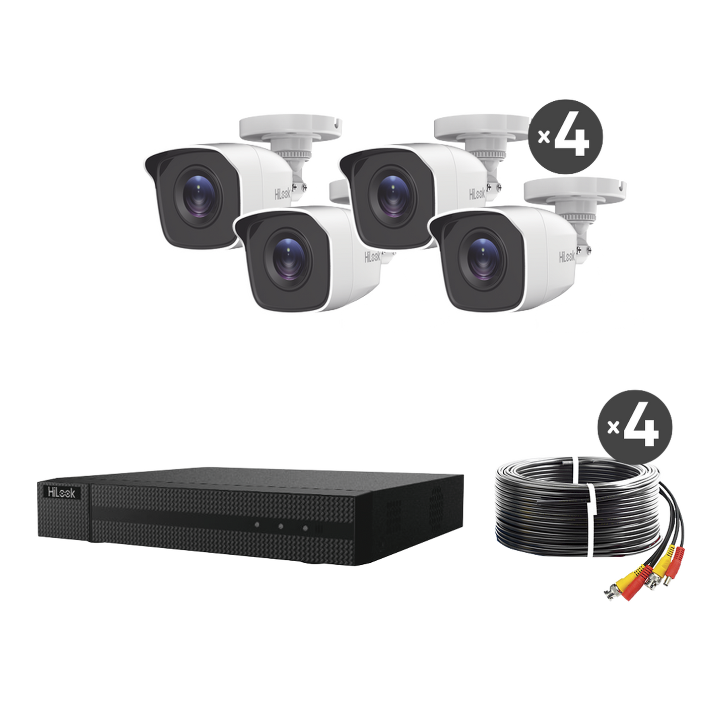 KIT TurboHD 1080p / DVR 4 canales / 4 Cámaras Bala de Metal / H.265+ / 1 Fuente de Poder Profesional / Accesorios de Instalación