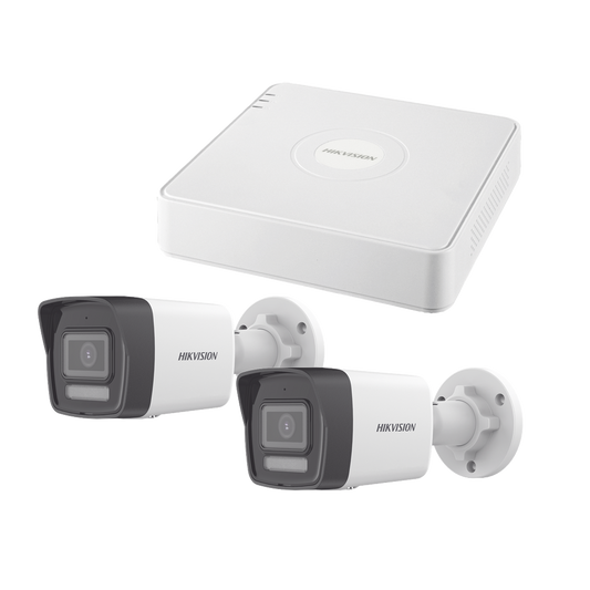 Kit IP 1080p (2 Megapixel) / NVR de 4 Canales con 4 Puertos PoE / 2 Cámaras Bala IP con Microfono Integrado / ColorVu Lite y ACUSENSE Lite