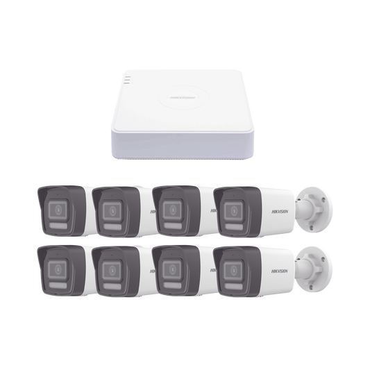 Kit IP 1080p (2 Megapixel) / NVR de 8 Canales con 8 Puertos PoE / 8 Cámaras IP Bala ColorVu Lite y ACUSENSE Lite / Micrófono Integrado