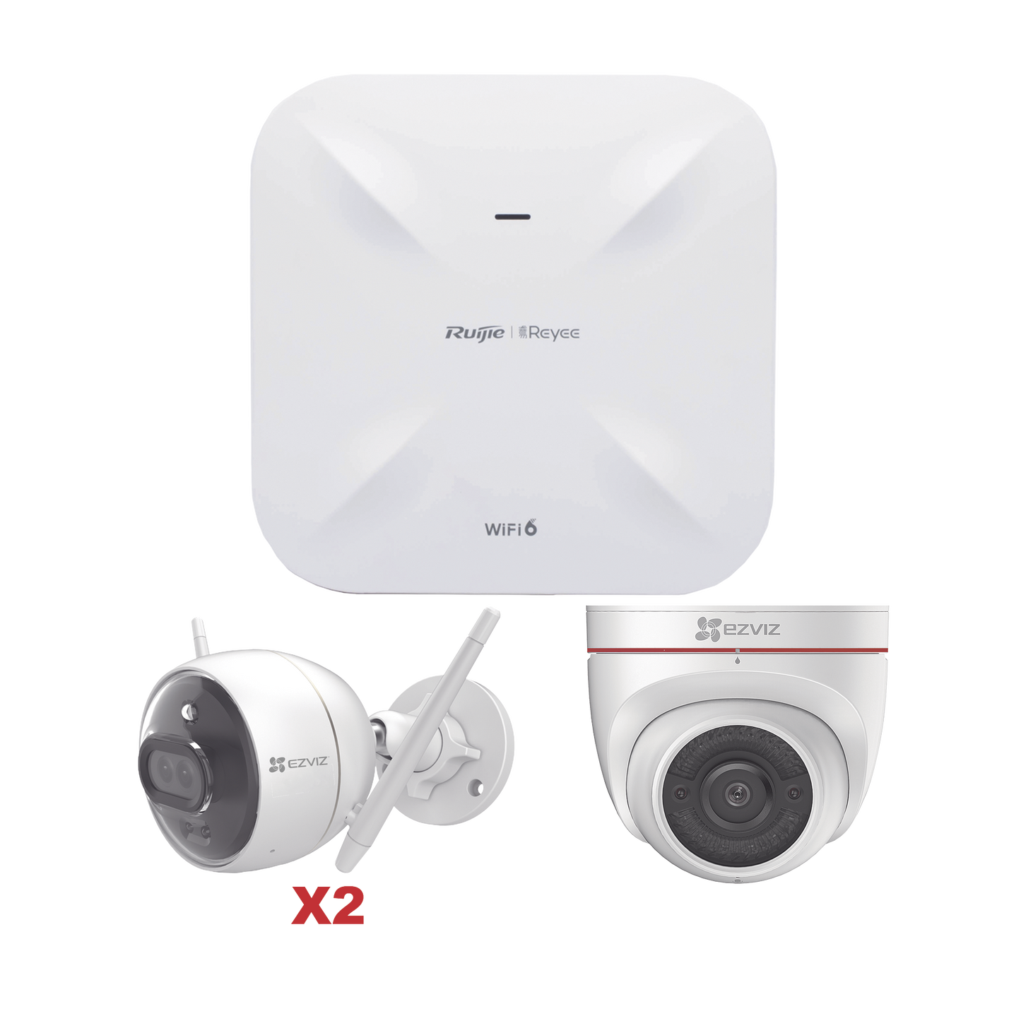 Kit de Cámaras Wi-Fi EZVIZ con Access Point Ruijie / Incluye 2 Piezas C3X / 1 Pieza C4W / 1 Access Poin RG-RAP6260(G)